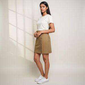 Worthington Khaki Mini Skirt with Two Front Zippers